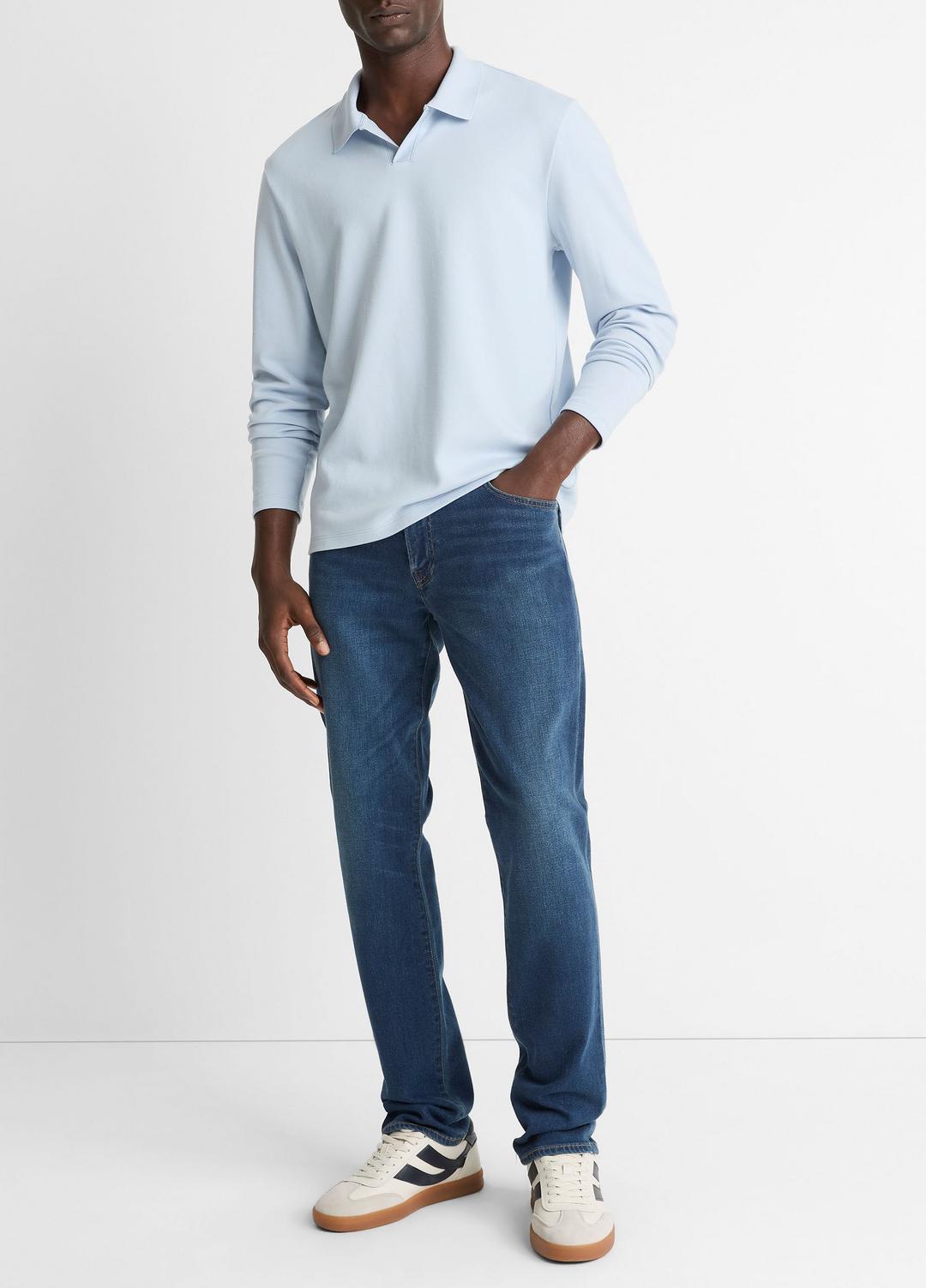 Milano Pima Cotton-Blend Johnny-Collar Shirt in Long Sleeve | VINCE Men