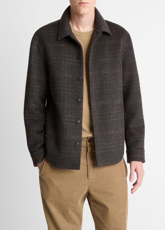 Plaid Splittable Wool-Blend Shirt Jacket in Shirt Jackets | VINCE Men