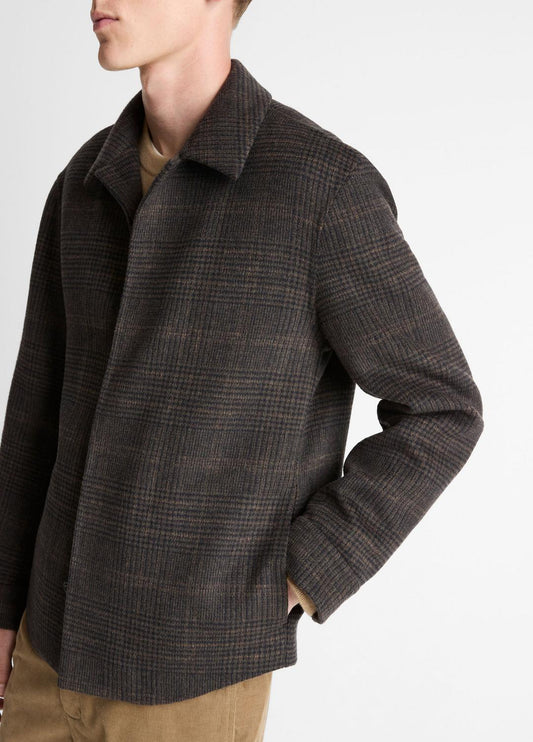 Plaid Splittable Wool-Blend Shirt Jacket in Shirt Jackets | VINCE Men