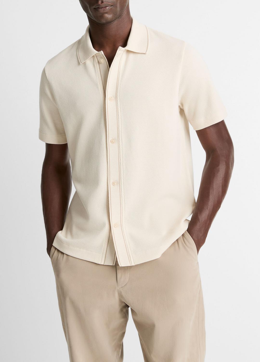 Jacquard-Knit Cotton Short-Sleeve Button-Front Shirt in Short Sleeve | VINCE Men