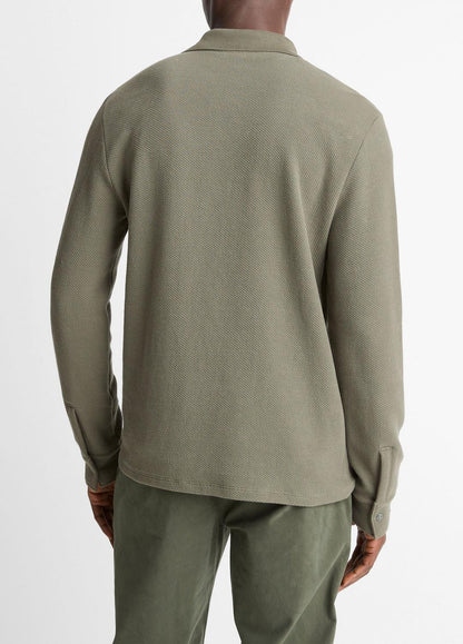 Basket-Weave Cotton Long-Sleeve Polo Shirt in Henleys & Polos | VINCE Men