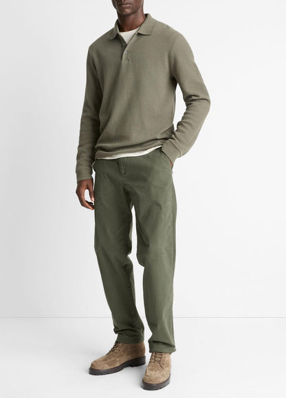 Basket-Weave Cotton Long-Sleeve Polo Shirt in Henleys & Polos | VINCE Men