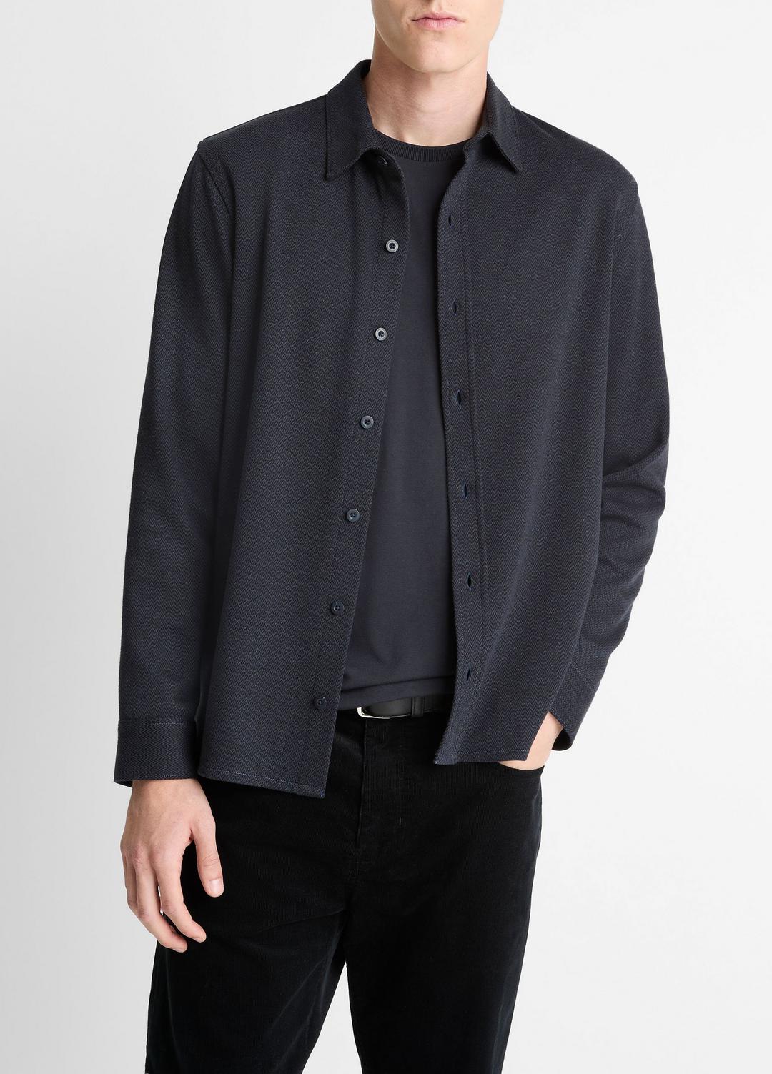 Herringbone Cotton-Blend Button-Front Shirt in Long Sleeve | VINCE Men