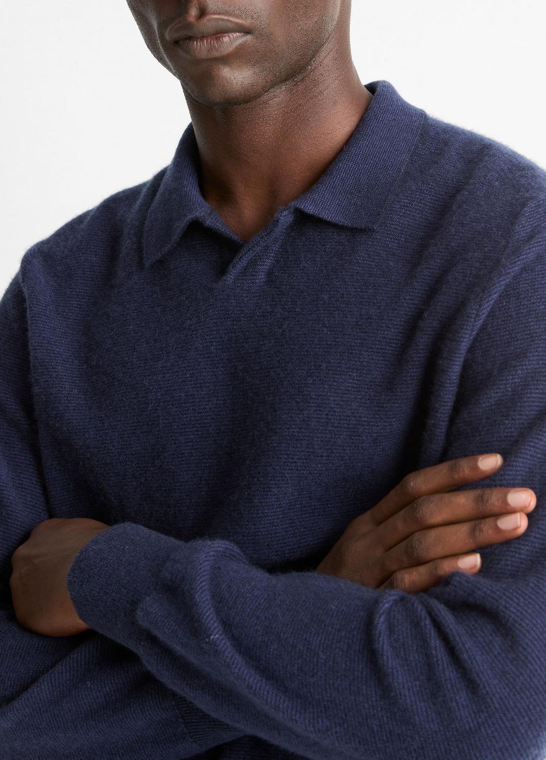 Feed Stripe Plush Cashmere Johnny-Collar Sweater in Cashmere | VINCE Men