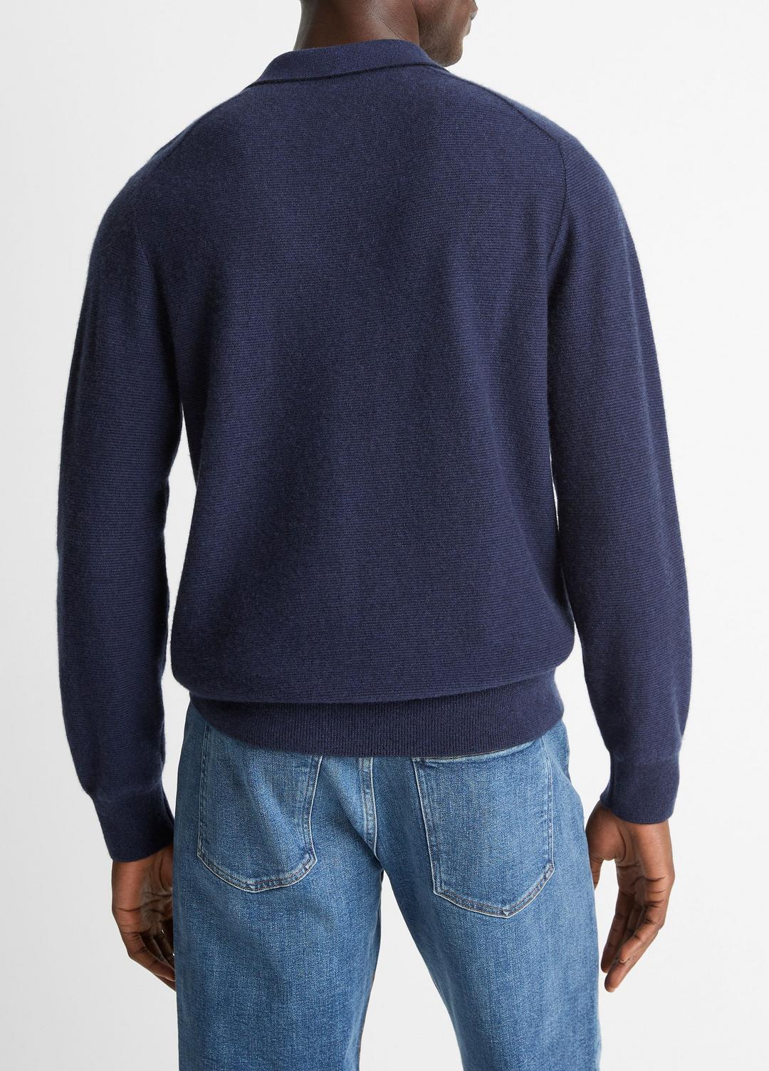 Feed Stripe Plush Cashmere Johnny-Collar Sweater in Cashmere | VINCE Men