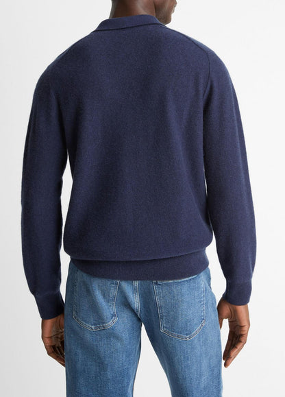 Feed Stripe Plush Cashmere Johnny-Collar Sweater in Cashmere | VINCE Men