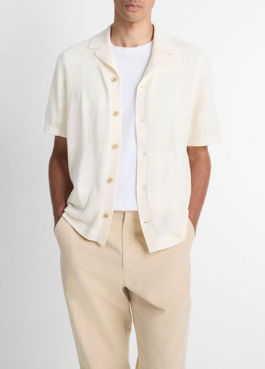 Patchwork Pointelle Short-Sleeve Shirt in Short Sleeve | VINCE Men