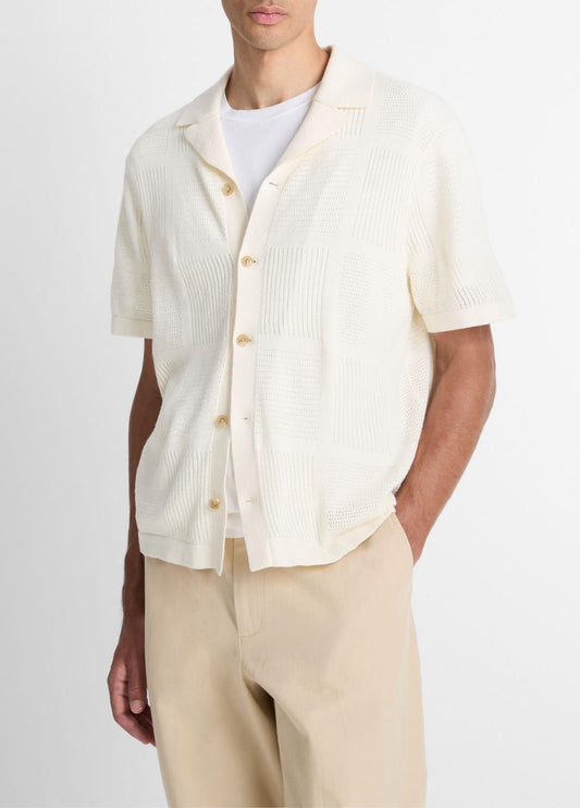 Patchwork Pointelle Short-Sleeve Shirt in Short Sleeve | VINCE Men