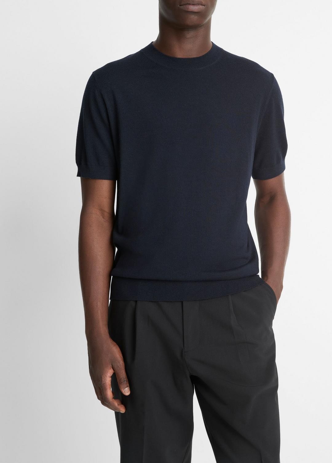 Featherweight Merino Wool-Cashmere Short-Sleeve Sweater in Crew Neck | VINCE Men