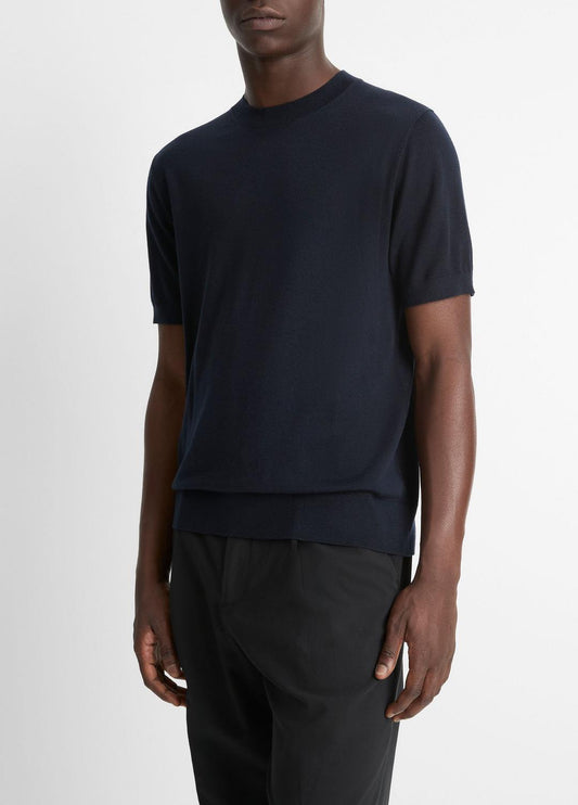 Featherweight Merino Wool-Cashmere Short-Sleeve Sweater in Crew Neck | VINCE Men