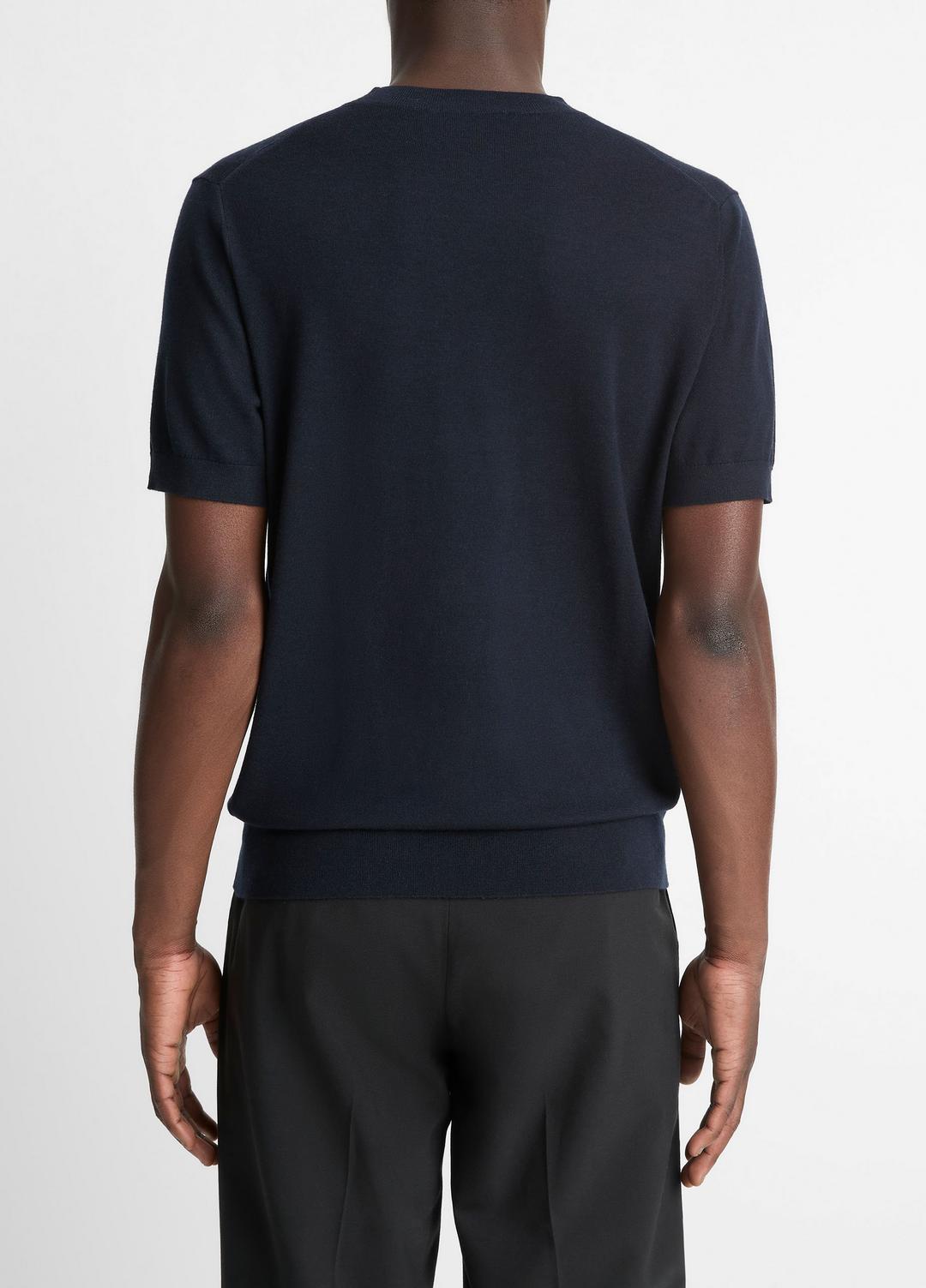 Featherweight Merino Wool-Cashmere Short-Sleeve Sweater in Crew Neck | VINCE Men