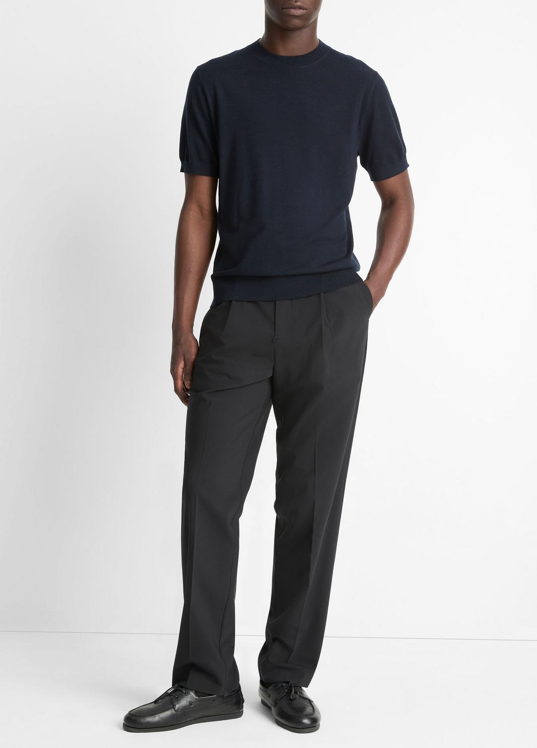 Featherweight Merino Wool-Cashmere Short-Sleeve Sweater in Crew Neck | VINCE Men