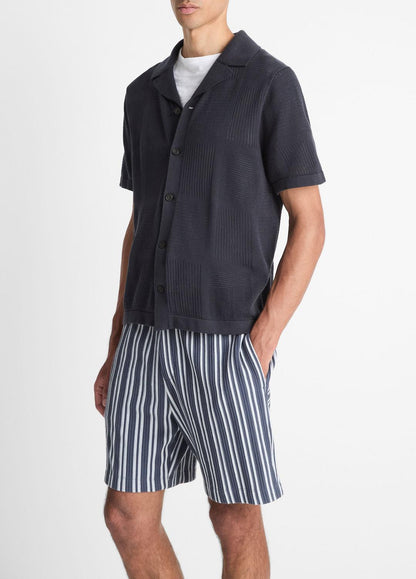 Patchwork Pointelle Short-Sleeve Shirt in Short Sleeve | VINCE Men