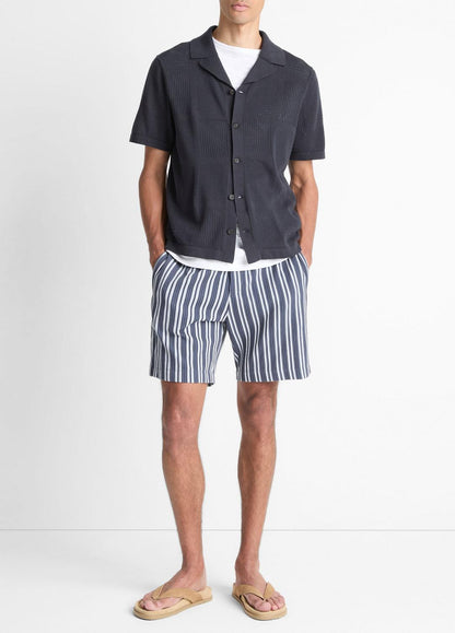 Patchwork Pointelle Short-Sleeve Shirt in Short Sleeve | VINCE Men