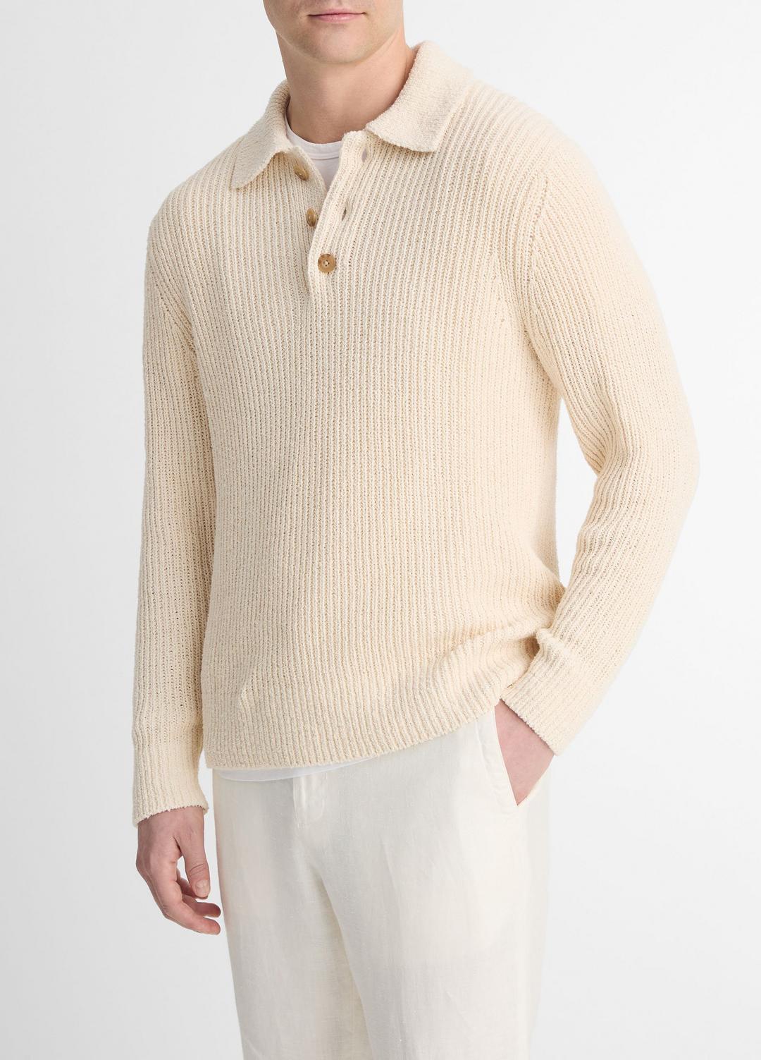 Shaker Italian Cotton-Blend Polo Sweater in Sweaters | VINCE Men