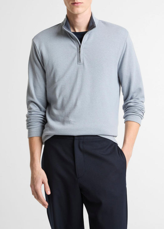 Double-Face Cotton-Blend Quarter-Zip Pullover in Quarter Zip | VINCE Men