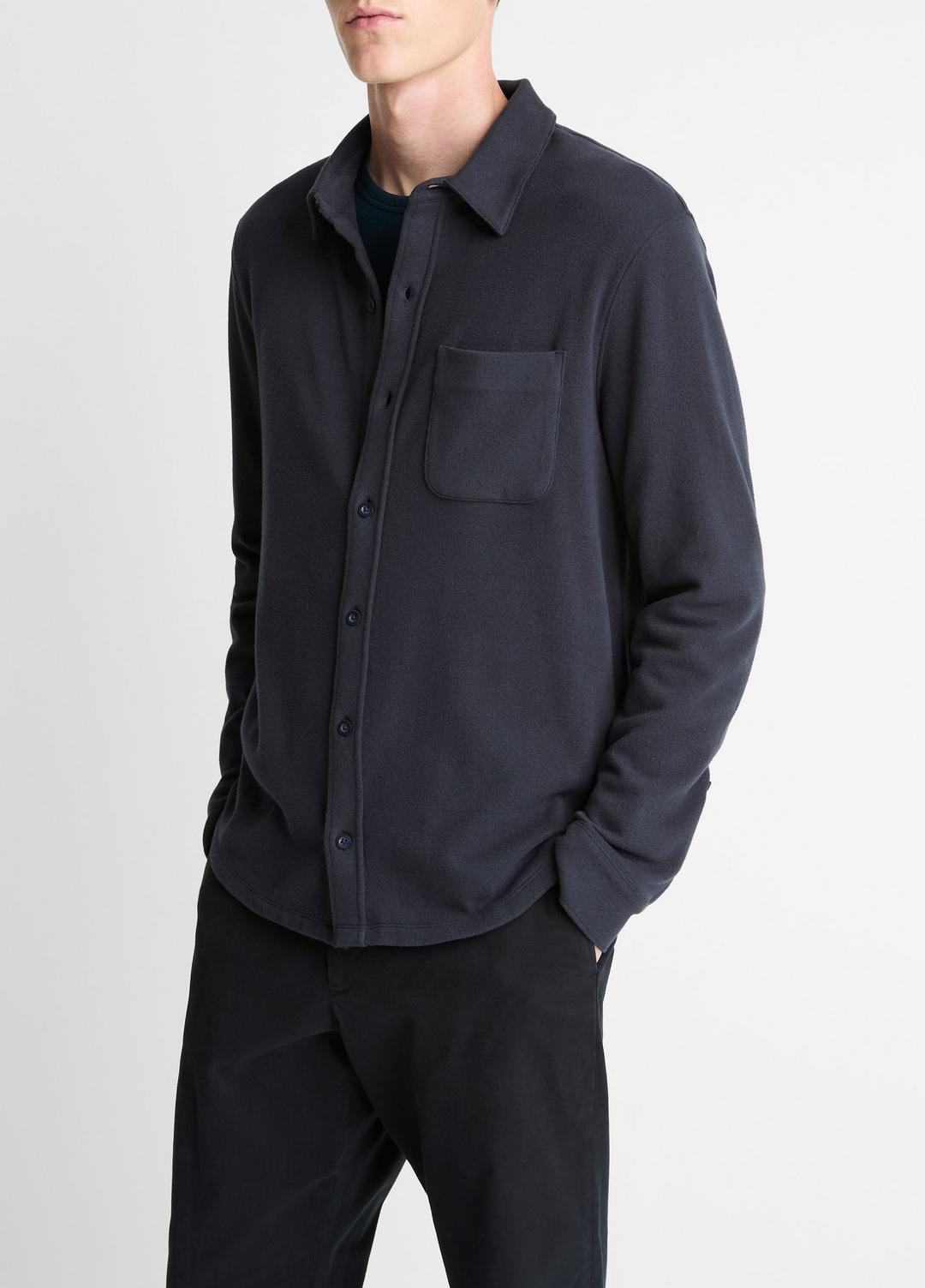 Knit Cotton-Blend Button-Front Shirt in Long Sleeve | VINCE Men