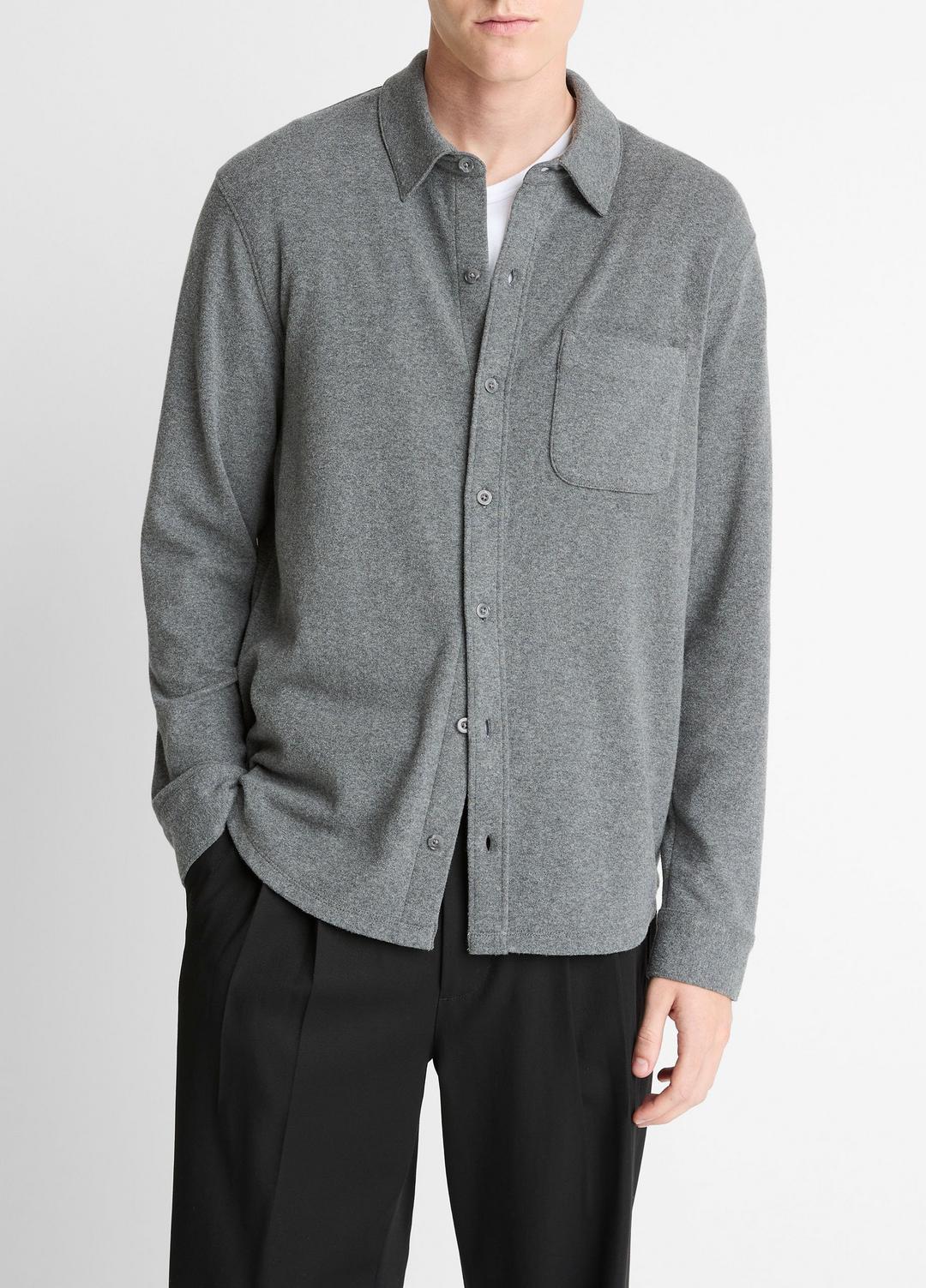 Knit Cotton-Blend Button-Front Shirt in Long Sleeve | VINCE Men