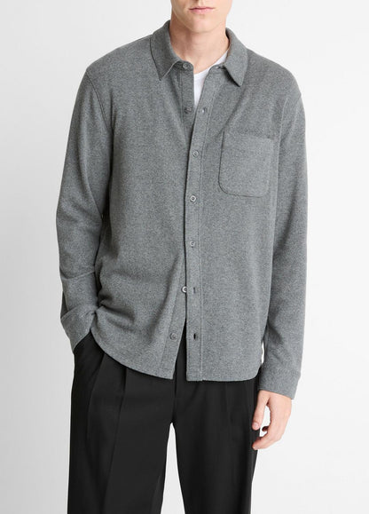 Knit Cotton-Blend Button-Front Shirt in Long Sleeve | VINCE Men
