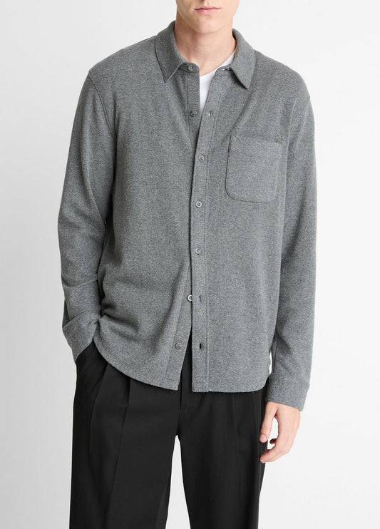 Knit Cotton-Blend Button-Front Shirt in Long Sleeve | VINCE Men