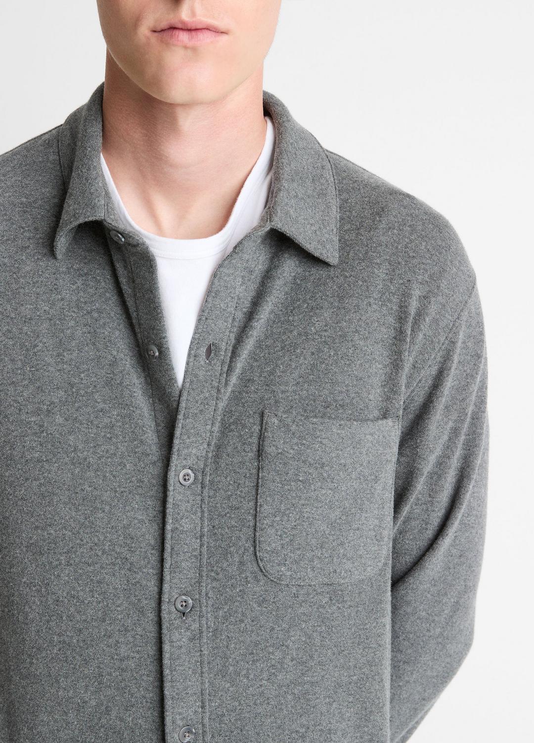 Knit Cotton-Blend Button-Front Shirt in Long Sleeve | VINCE Men