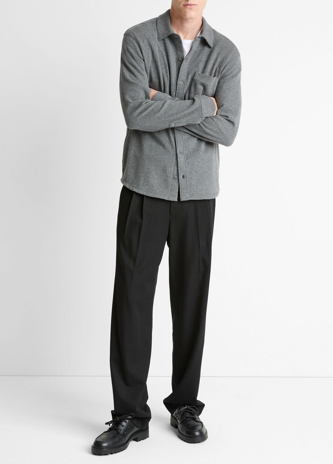 Knit Cotton-Blend Button-Front Shirt in Long Sleeve | VINCE Men