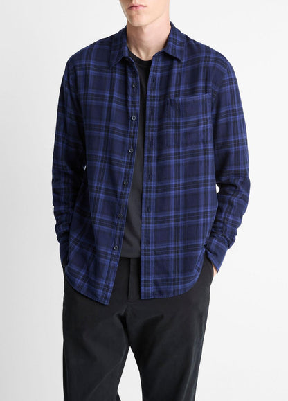Big Horn Plaid Cotton Button-Front Shirt in Long Sleeve | VINCE Men