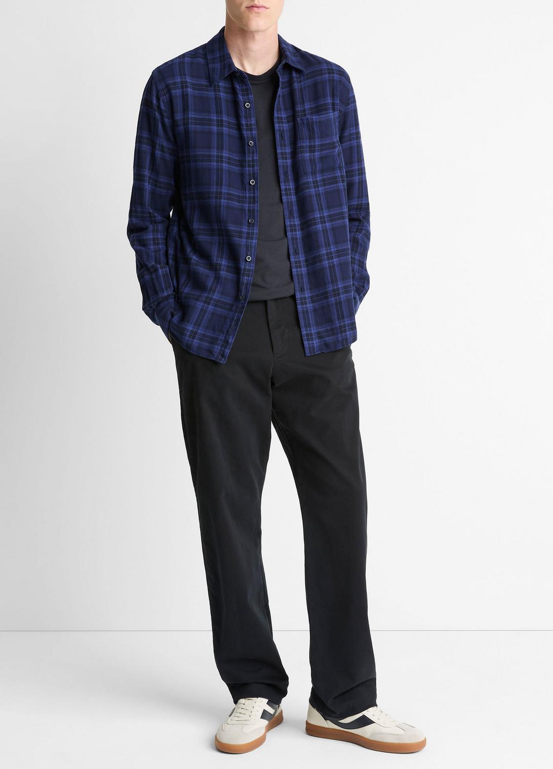 Big Horn Plaid Cotton Button-Front Shirt in Long Sleeve | VINCE Men