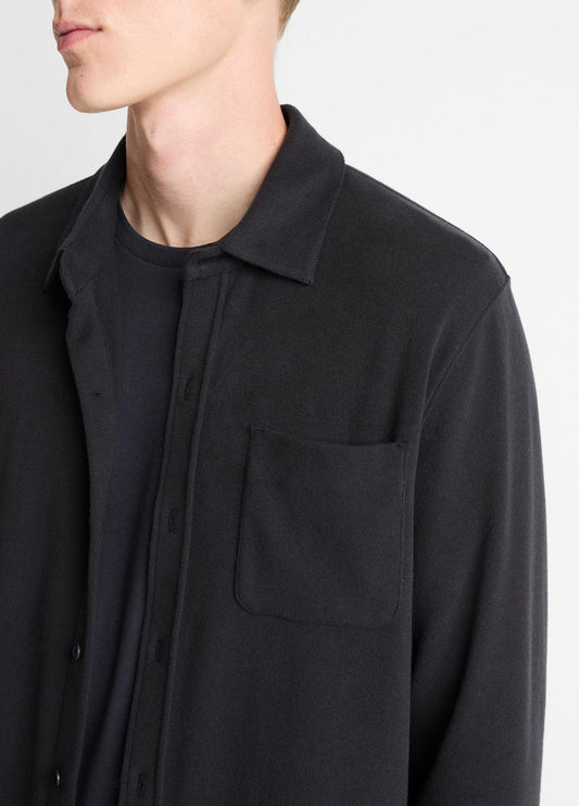 Knit Cotton-Blend Button-Front Shirt in Long Sleeve | VINCE Men
