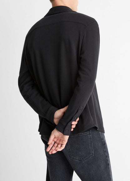 Knit Cotton-Blend Button-Front Shirt in Long Sleeve | VINCE Men