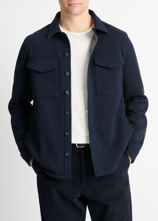 Double-Knit Cotton-Blend Piqué Shirt Jacket in Shirt Jackets | VINCE Men