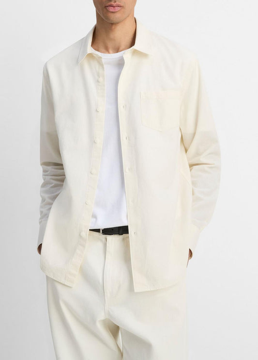 Cotton Chambray Button-Front Shirt in Long Sleeve | VINCE Men