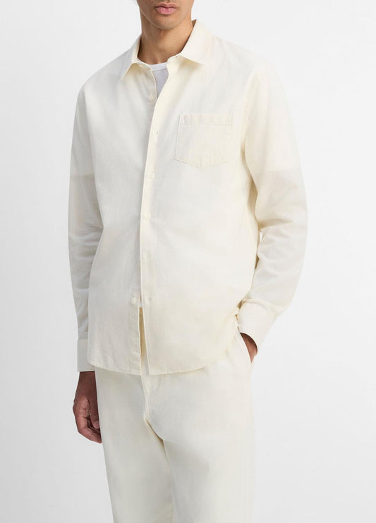 Cotton Chambray Button-Front Shirt in Long Sleeve | VINCE Men