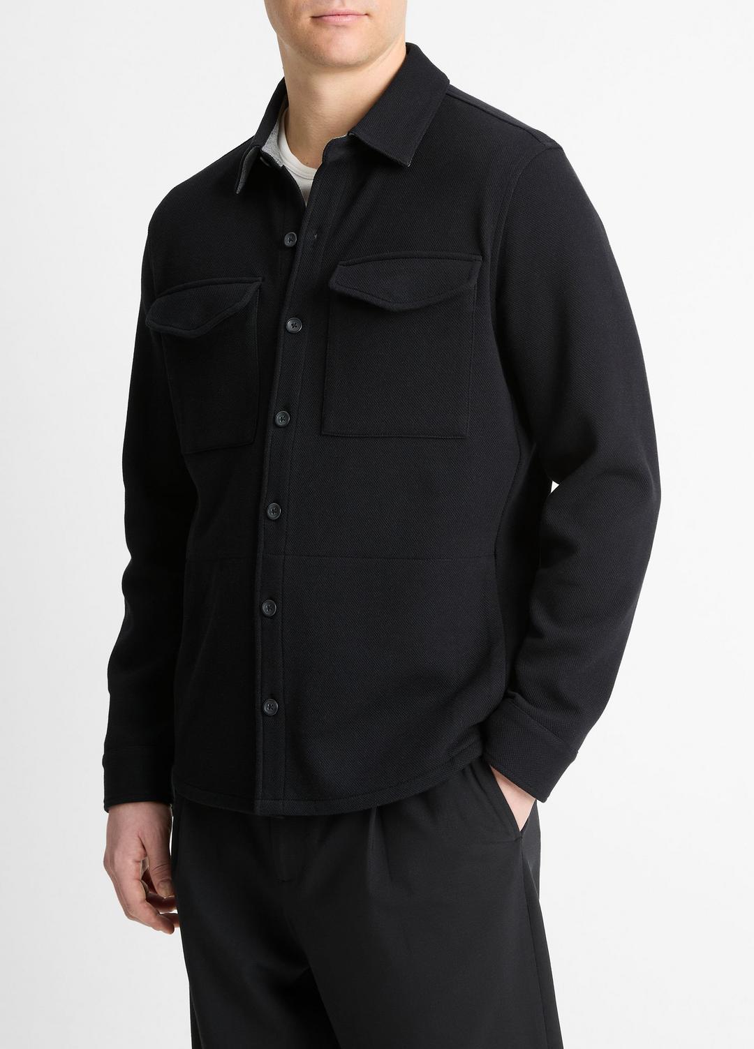 Double-Knit Cotton-Blend Piqué Shirt Jacket in Shirt Jackets | VINCE Men