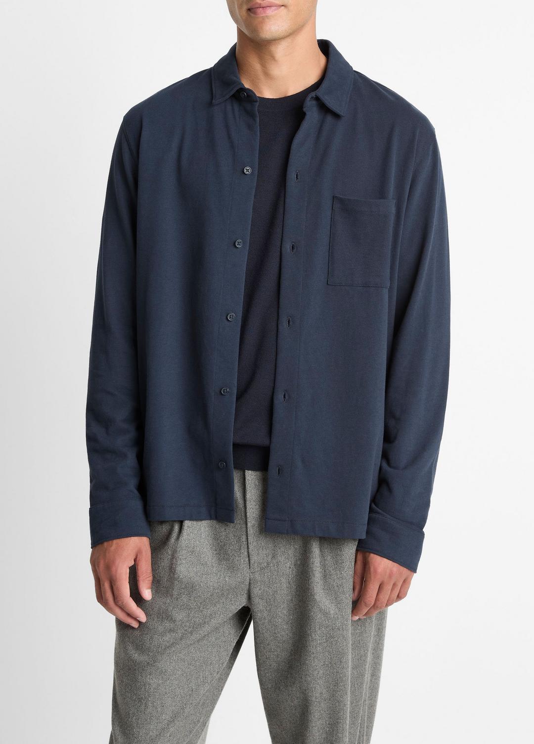 Sueded Cotton Jersey Button-Front Shirt in Long Sleeve | VINCE Men