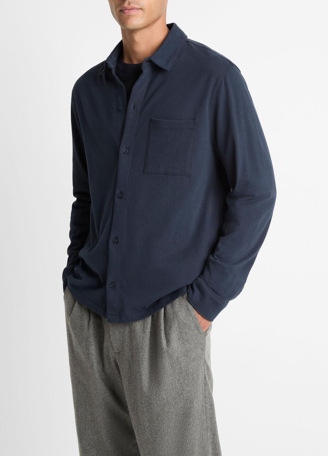 Sueded Cotton Jersey Button-Front Shirt in Long Sleeve | VINCE Men