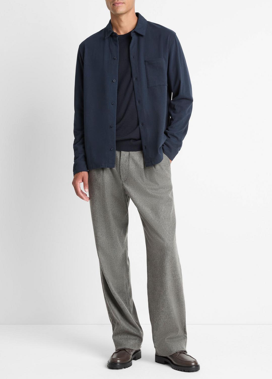Sueded Cotton Jersey Button-Front Shirt in Long Sleeve | VINCE Men