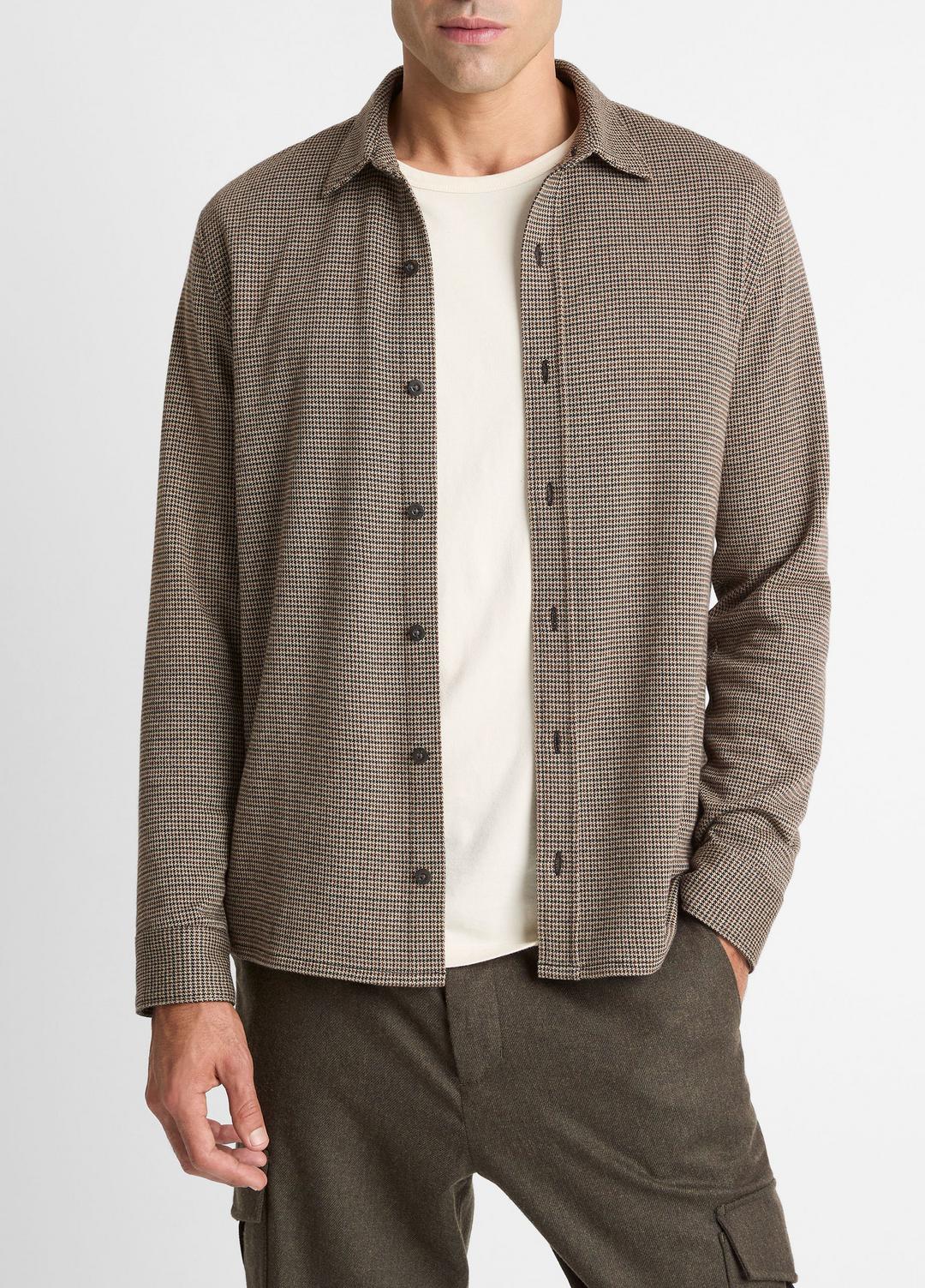 Houndstooth Cotton-Blend Button-Front Shirt in Long Sleeve | VINCE Men