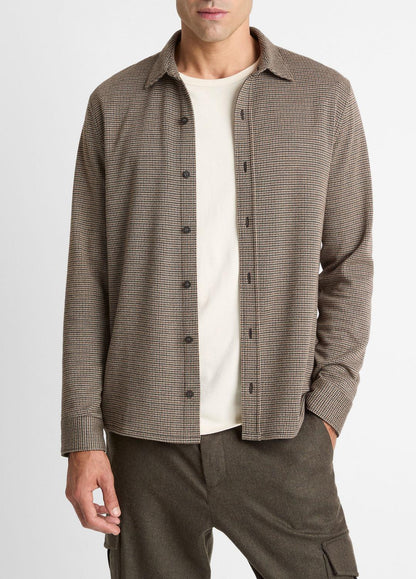 Houndstooth Cotton-Blend Button-Front Shirt in Long Sleeve | VINCE Men