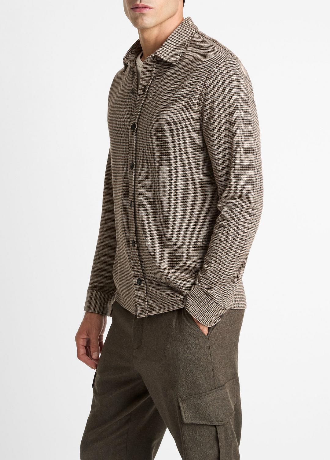 Houndstooth Cotton-Blend Button-Front Shirt in Long Sleeve | VINCE Men