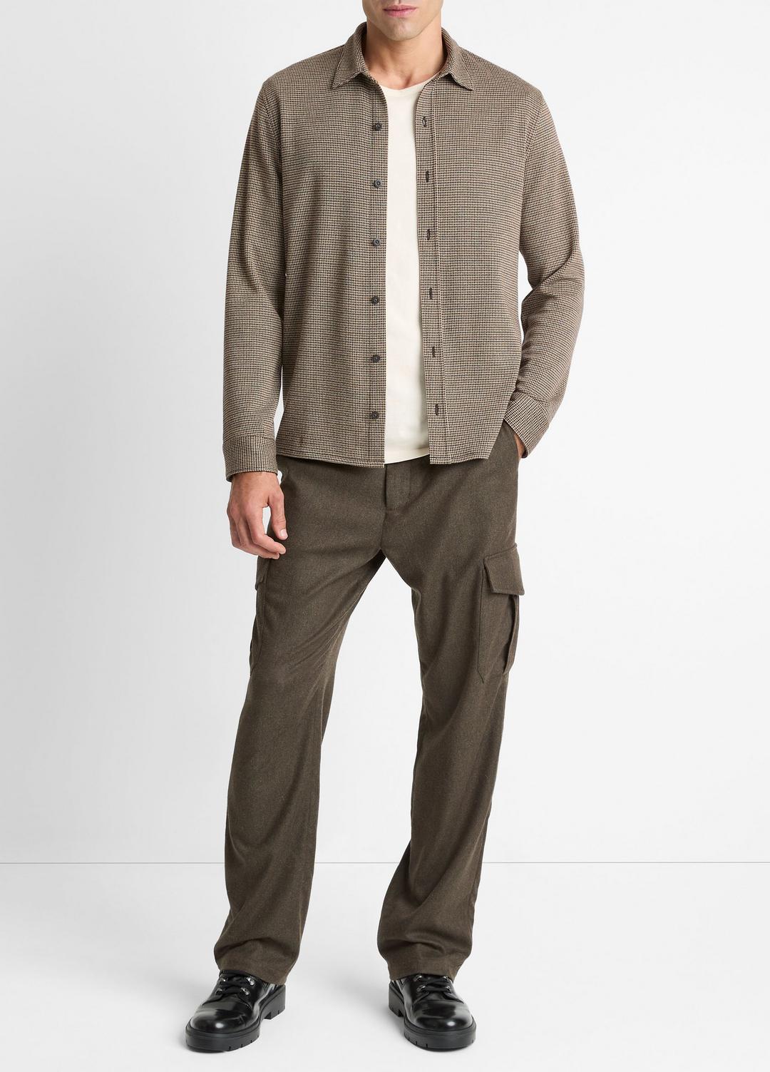 Houndstooth Cotton-Blend Button-Front Shirt in Long Sleeve | VINCE Men