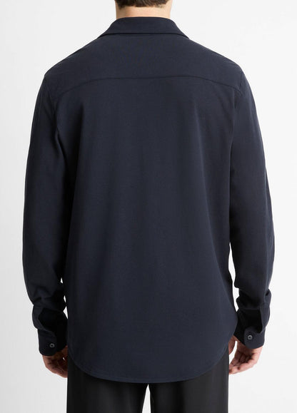Cotton Piqué Button-Front Shirt in Long Sleeve | VINCE Men