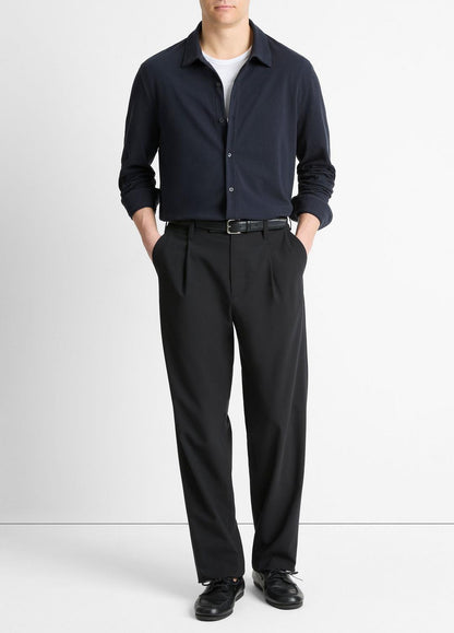 Cotton Piqué Button-Front Shirt in Long Sleeve | VINCE Men