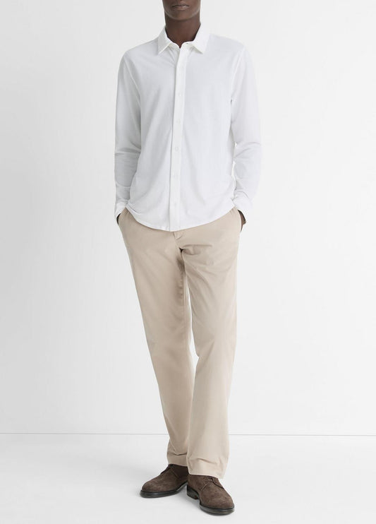 Cotton Piqué Button-Front Shirt in Long Sleeve | VINCE Men