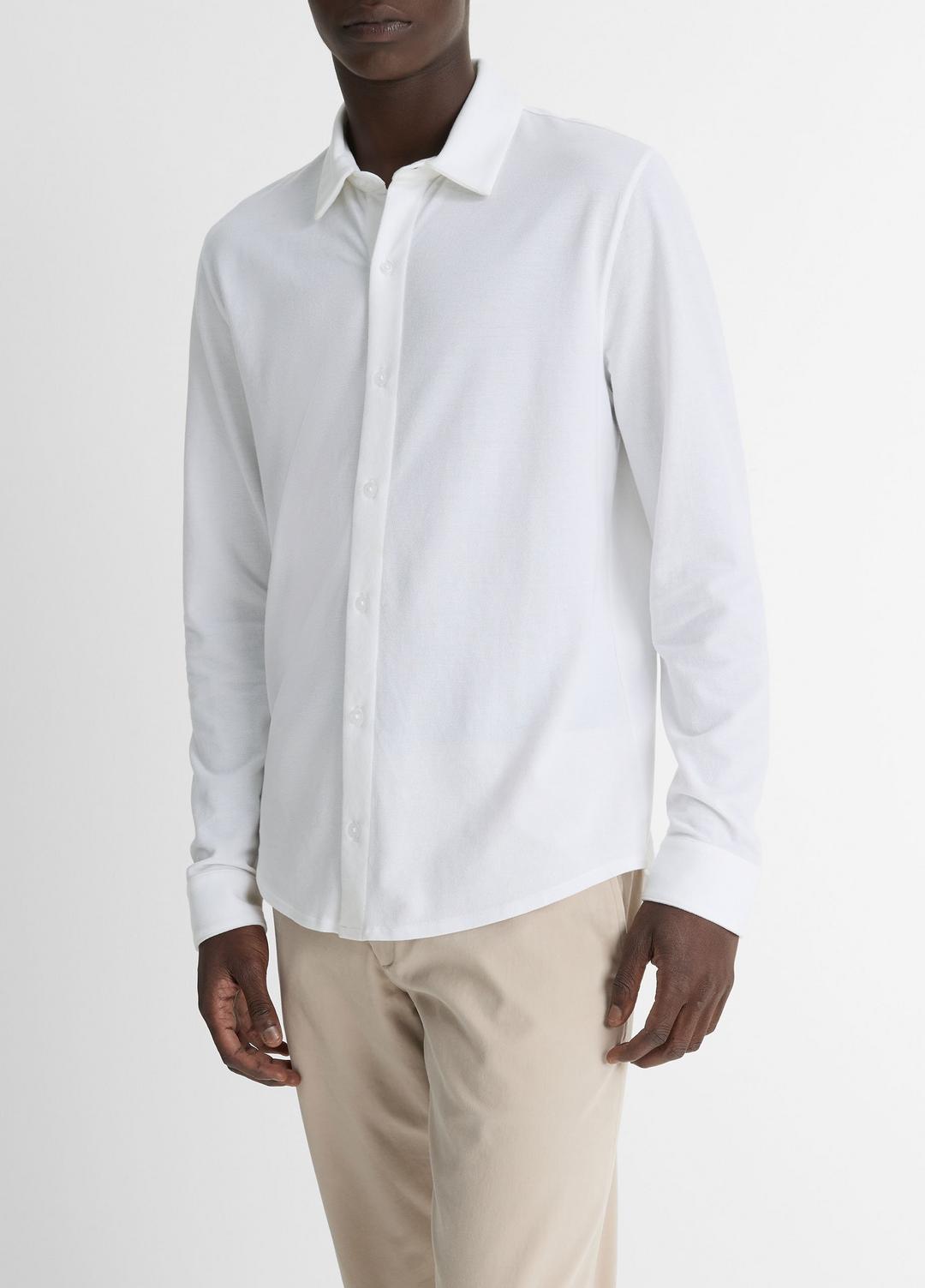 Cotton Piqué Button-Front Shirt in Long Sleeve | VINCE Men