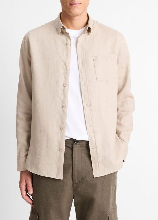Linen Long-Sleeve Shirt in Long Sleeve | VINCE Men
