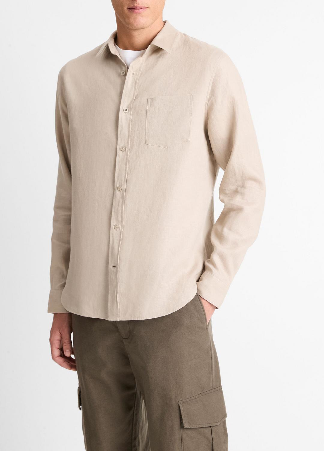 Linen Long-Sleeve Shirt in Long Sleeve | VINCE Men