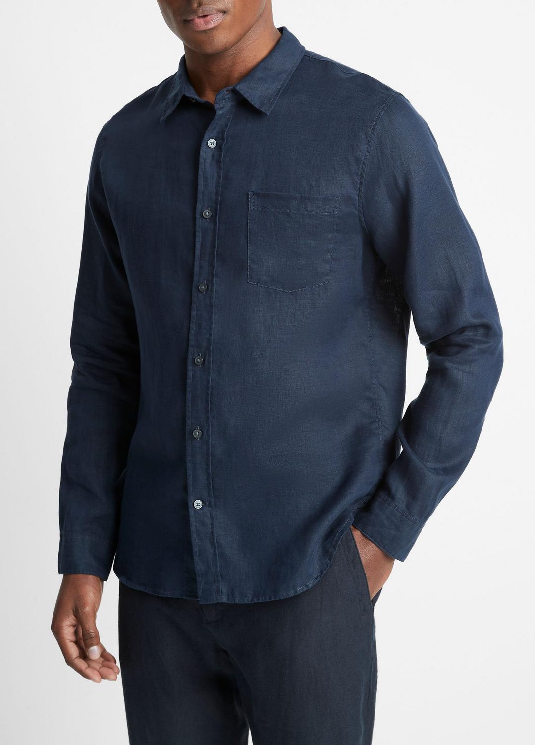 Linen Long-Sleeve Shirt in Long Sleeve | VINCE Men