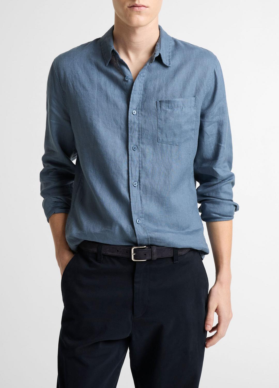 Linen Long-Sleeve Shirt in Long Sleeve | VINCE Men
