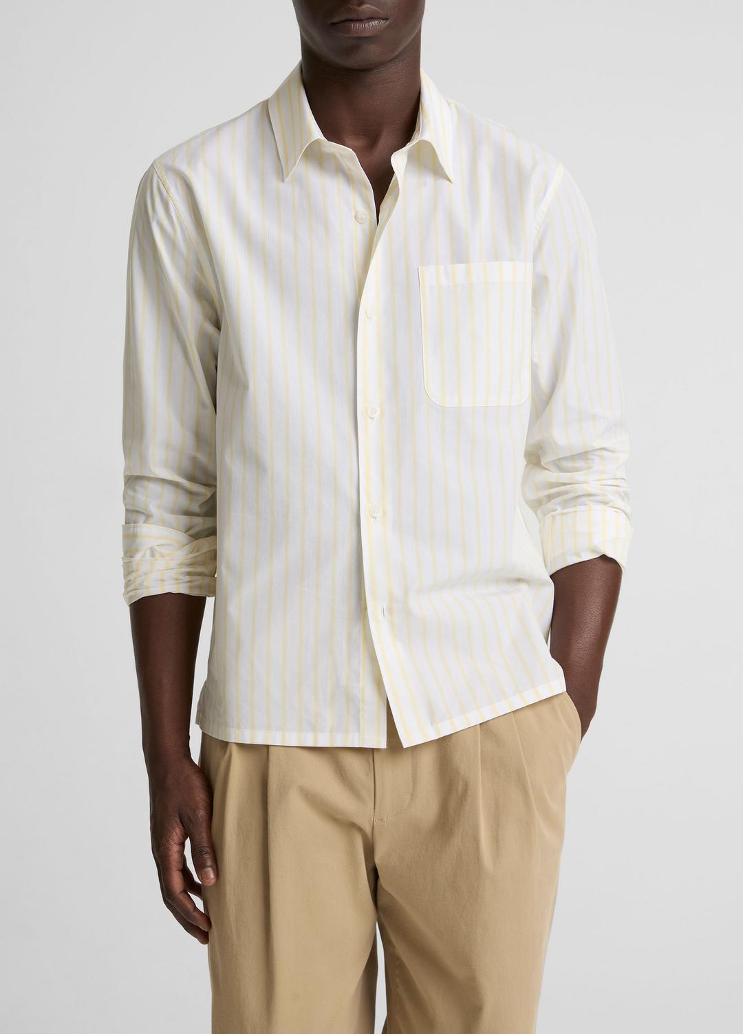 Striped Cotton-Blend Poplin Button-Front Shirt in Long Sleeve | VINCE Men